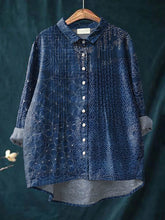 Women's Vintage Pattern Art Print Casual Cotton And Linen Ruffle Shirt